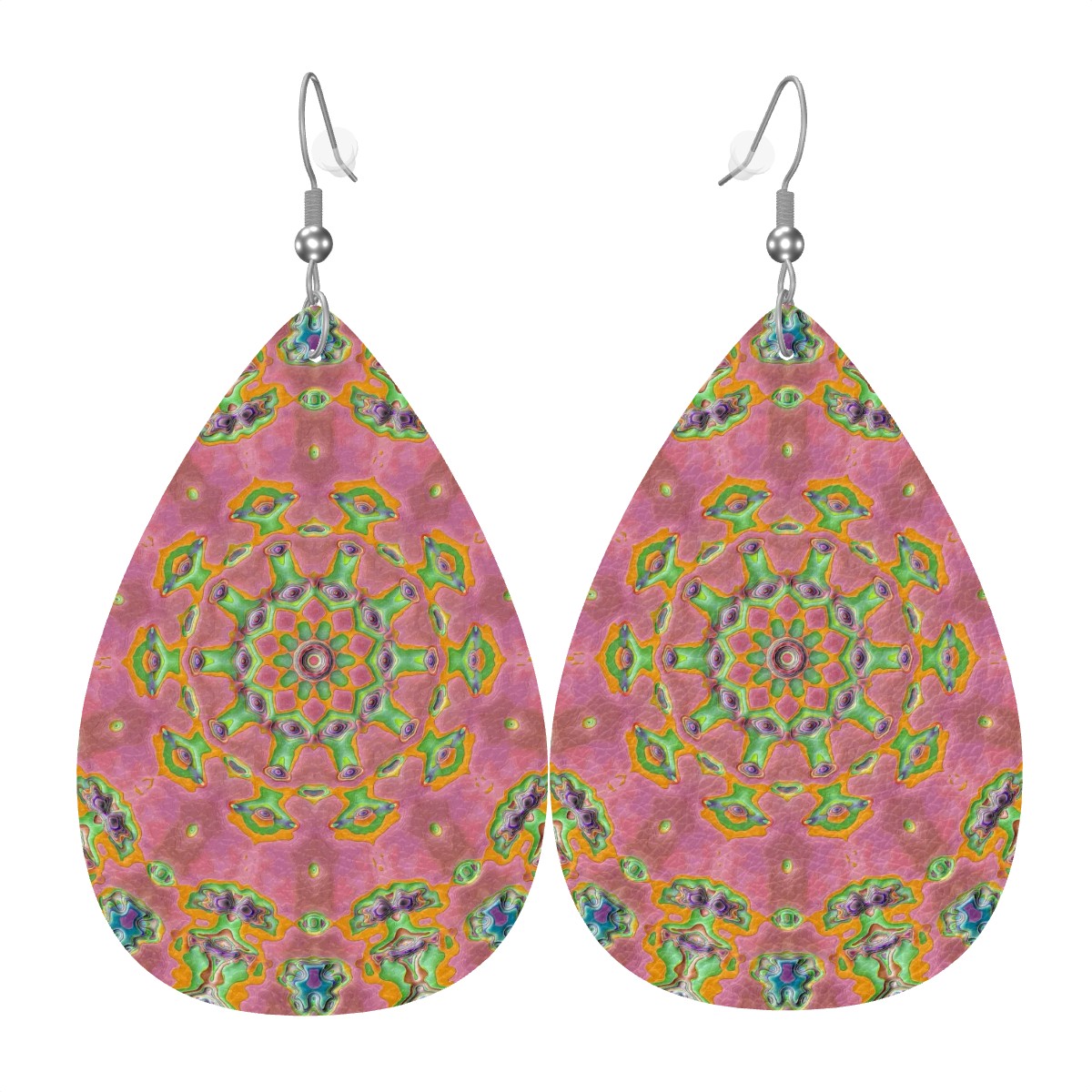 Acid Garden Leather Teardrop Earrings