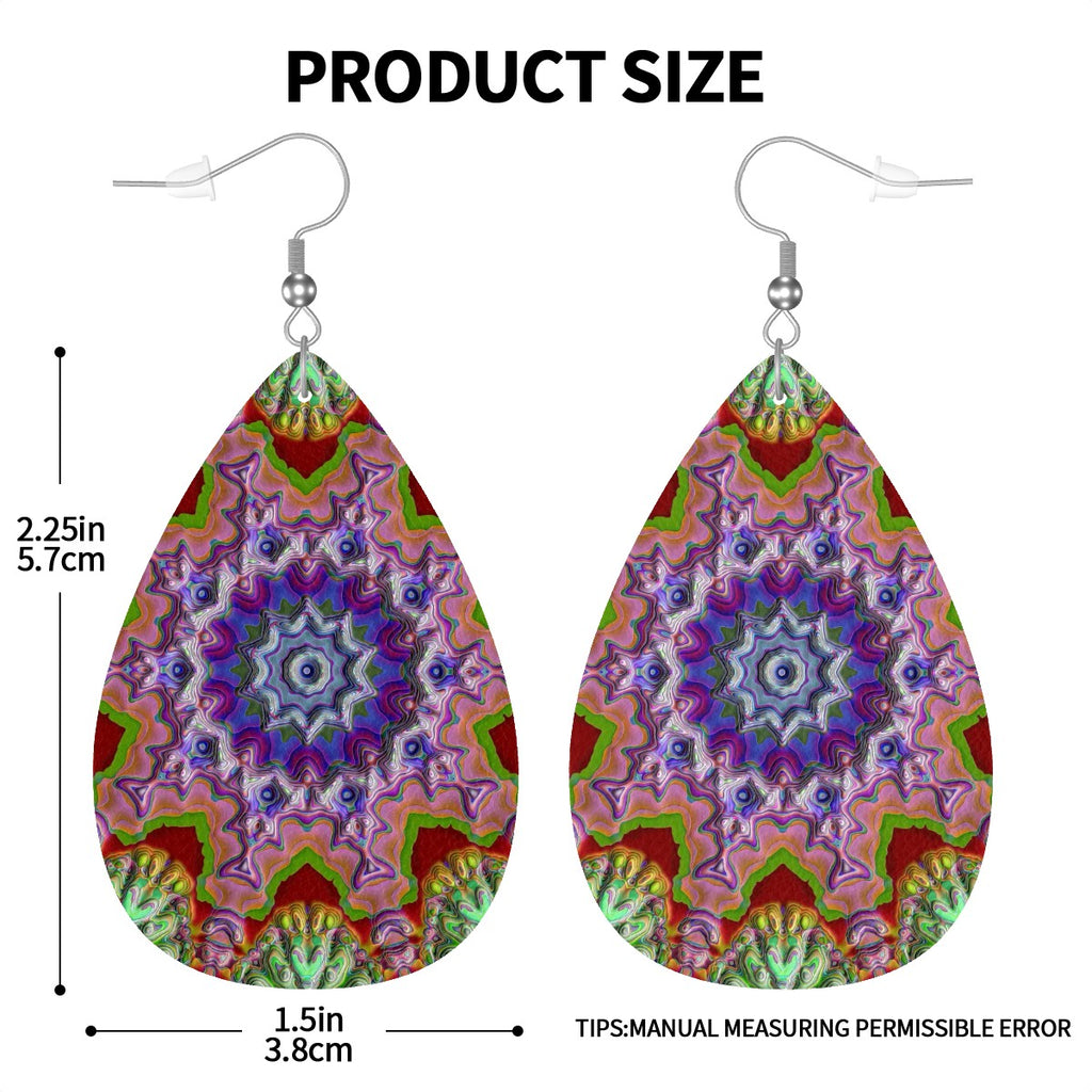 Gemstone Flora Leather Teardrop Earrings