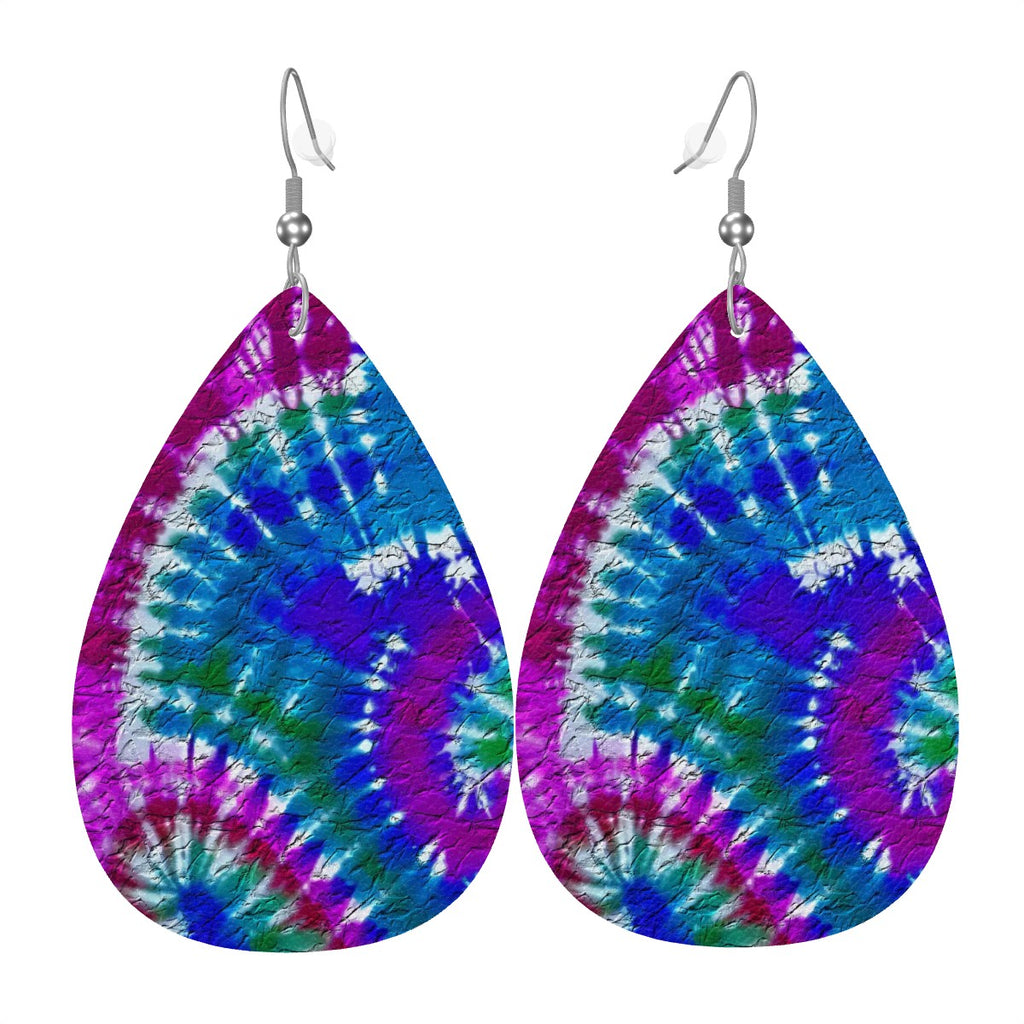 Cosmic Tie-Dye Leather Teardrop Earrings