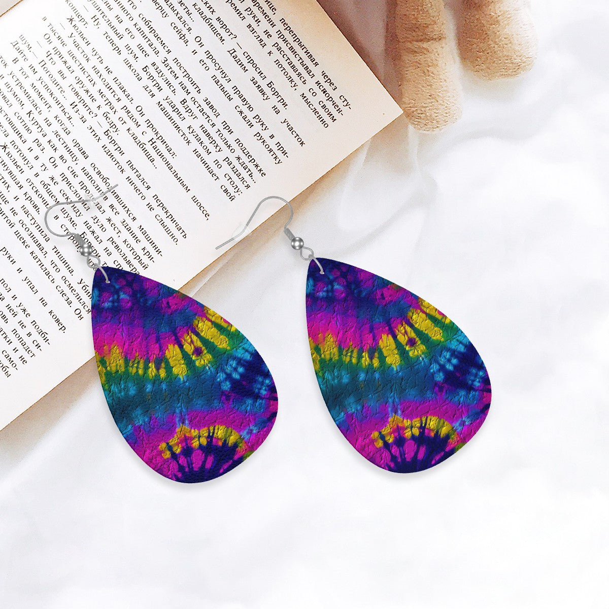 Chromatic Vortex Leather Teardrop Earrings