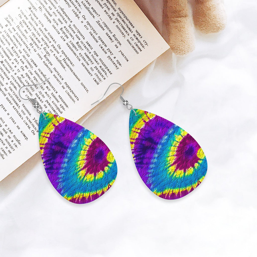 Neo-Hippie Sunburst Leather Teardrop Earrings