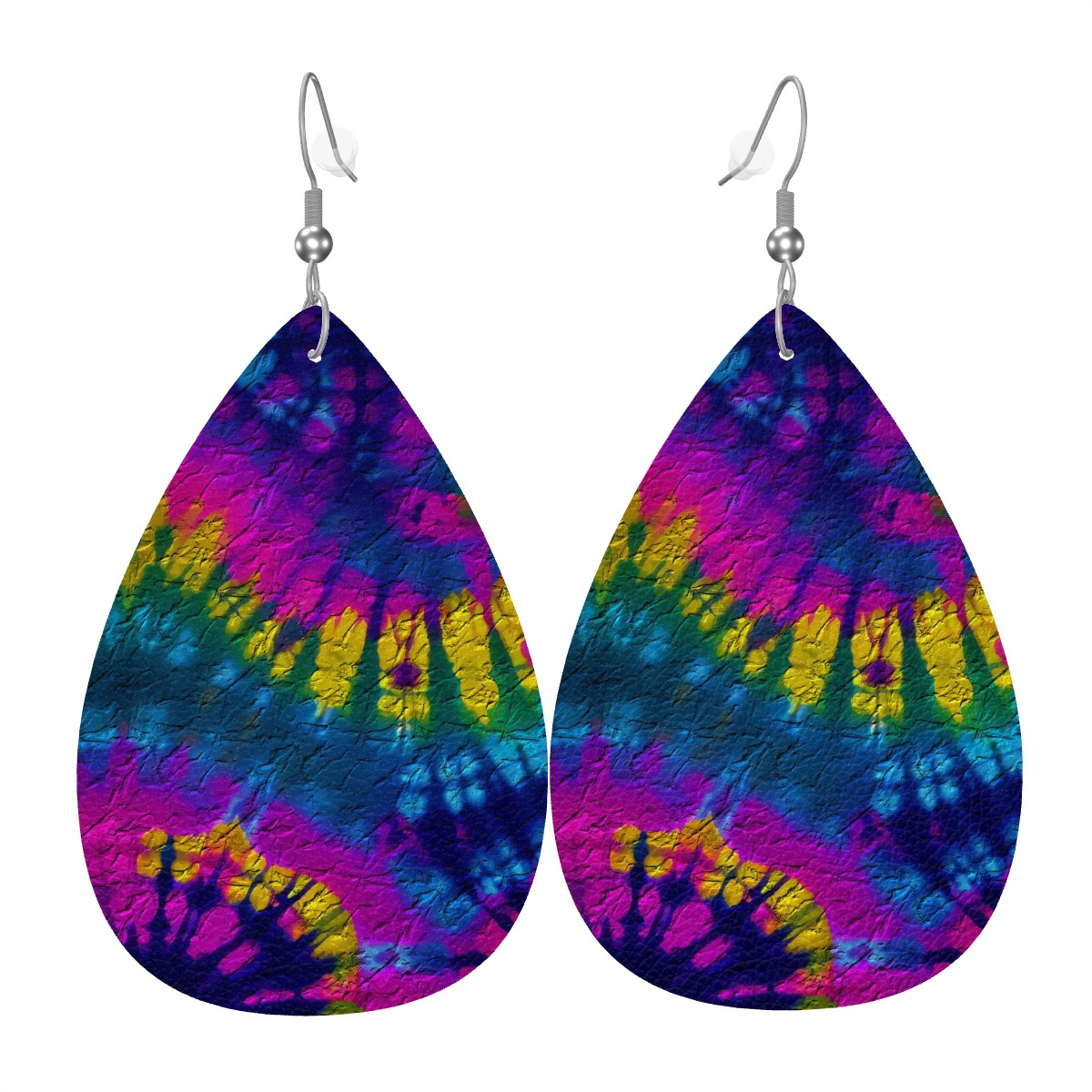 Chromatic Vortex Leather Teardrop Earrings