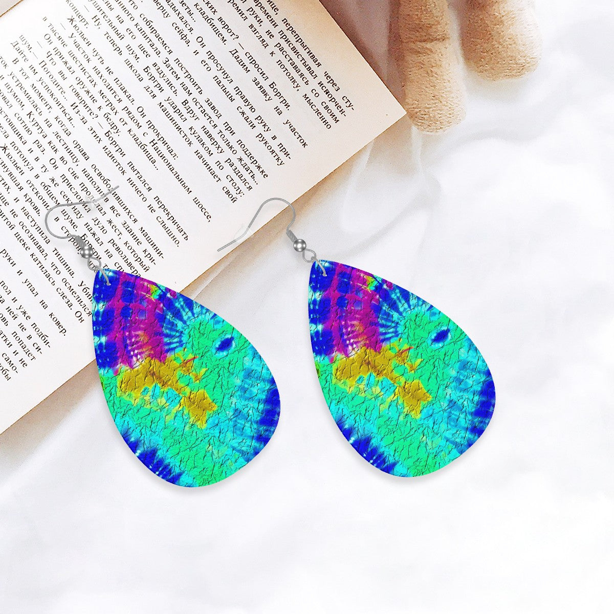 Neon Ripple Tie-Dye Leather Teardrop Earrings