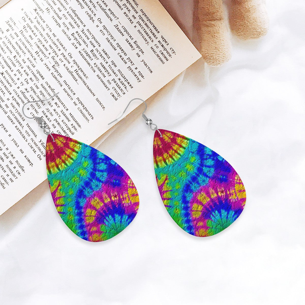 Rainbow Ripple Tie-Dye Leather Teardrop Earrings