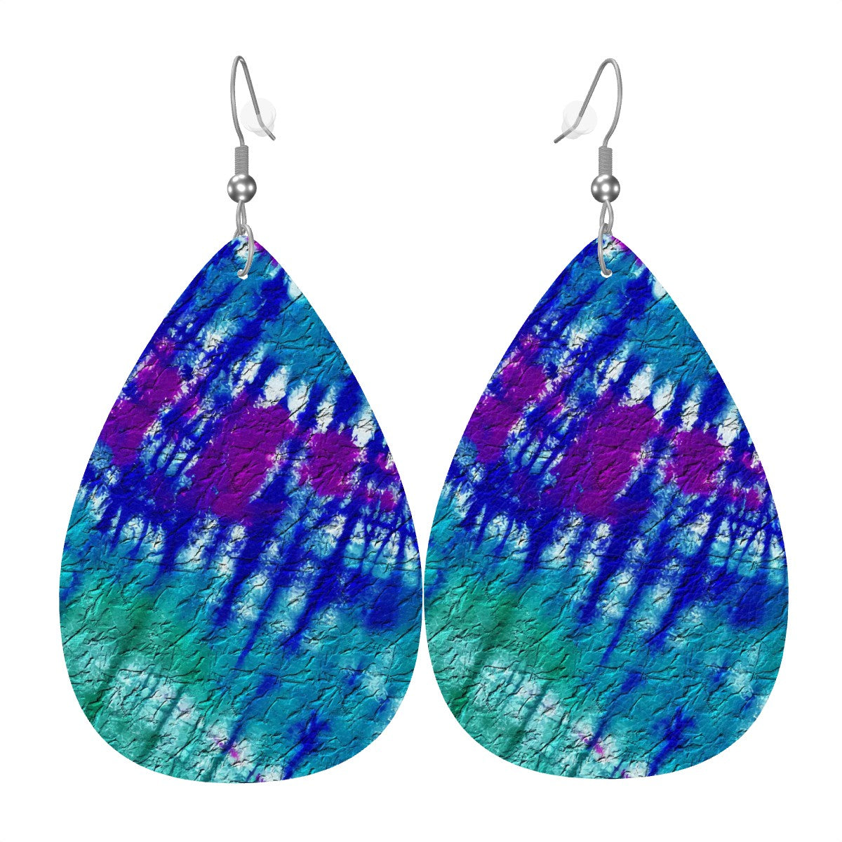 Electric Shard Tie-Dye Leather Teardrop Earrings