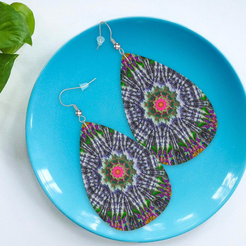 Luminaria Mandala Leather Teardrop Earrings