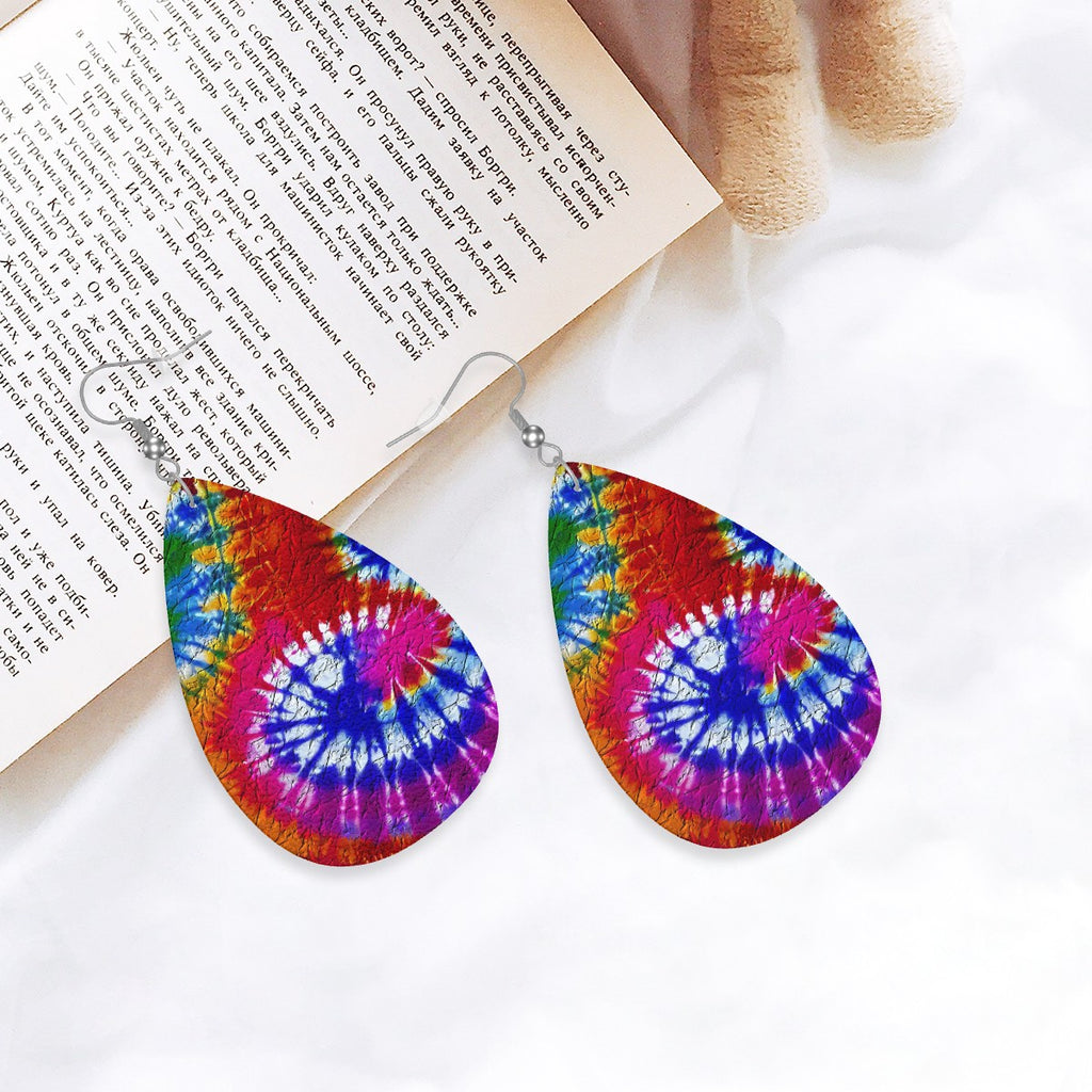 Fire and Ice Tie-Dye Leather Teardrop Earrings