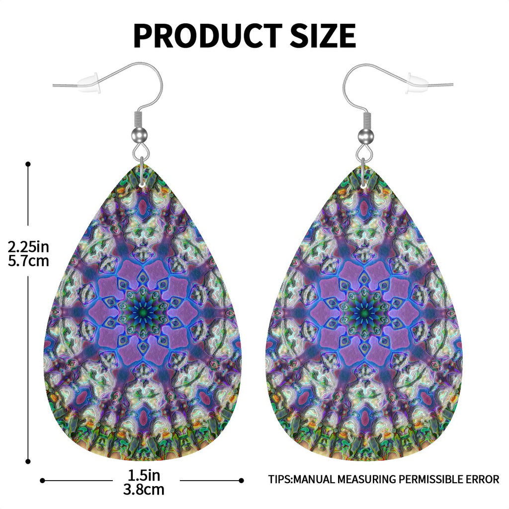 Kaleidoscopic Nebula Leather Teardrop Earrings