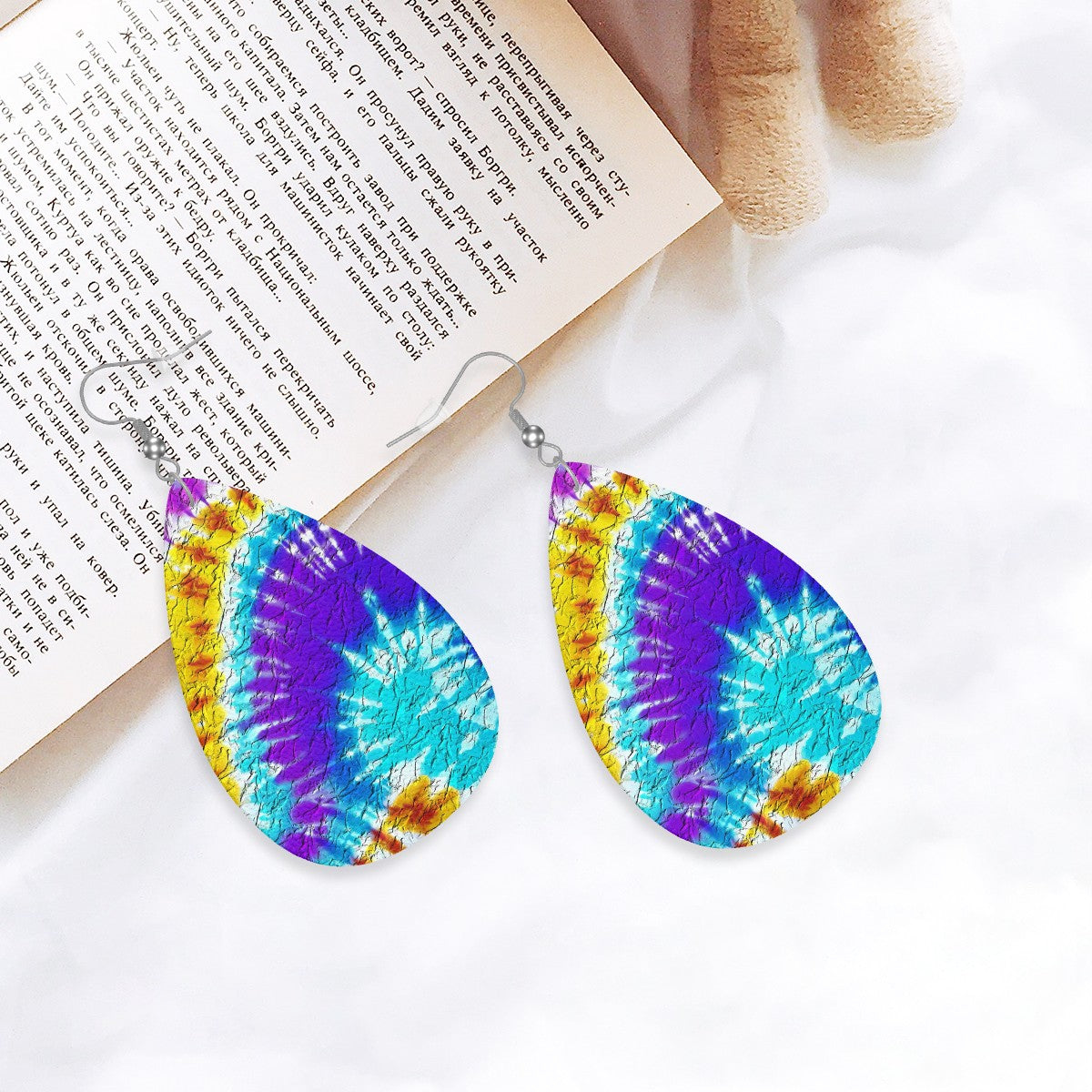 Electric Spiral Tie-Dye Leather Teardrop Earrings