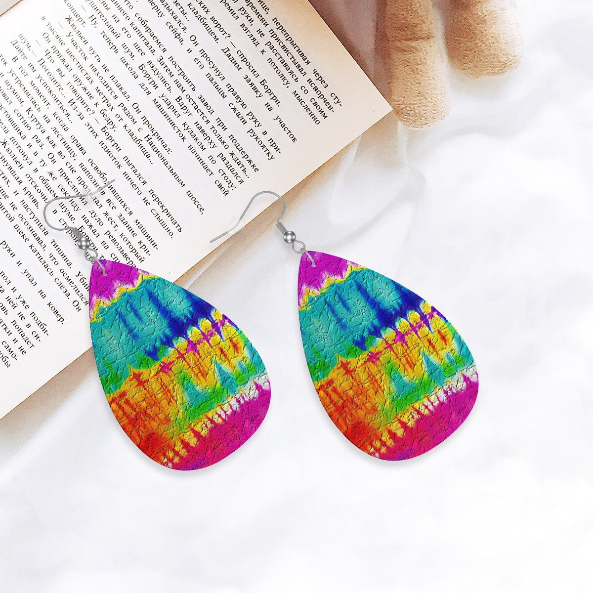 Vibrant Geo-Tie Dye Leather Teardrop Earrings