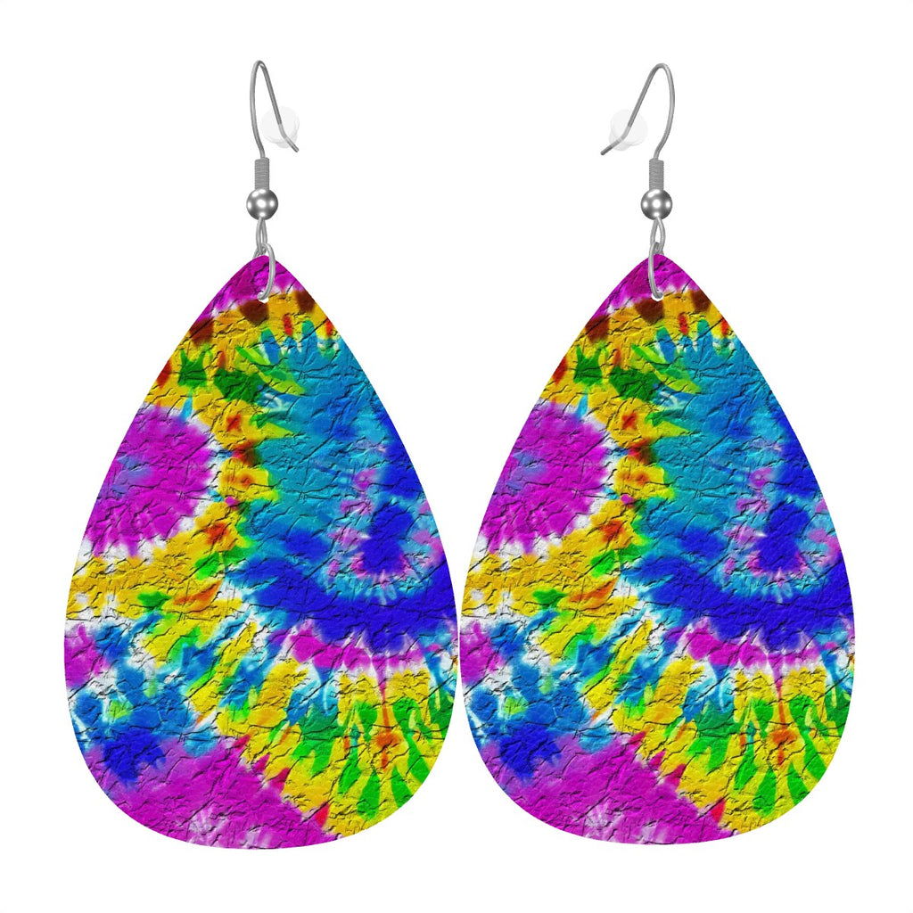 Tie-Dye Tsunami Leather Teardrop Earrings