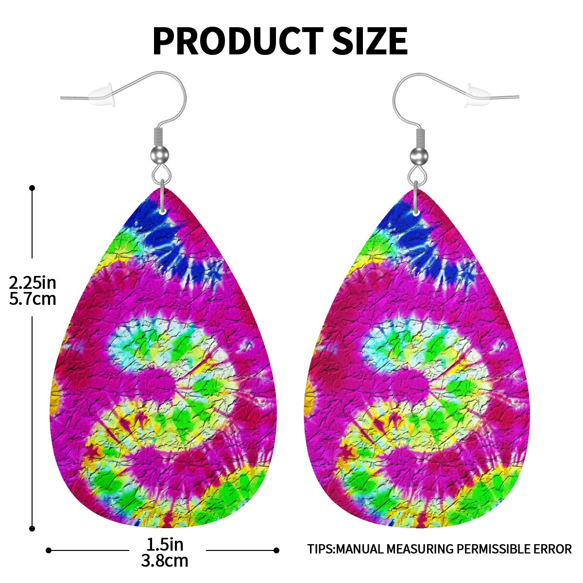 Psychedelic Magenta Swirl Tie-Dye Leather Teardrop Earrings