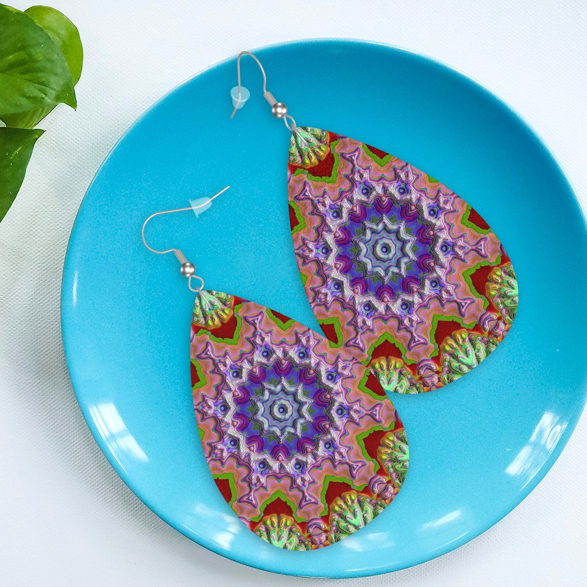 Gemstone Flora Leather Teardrop Earrings