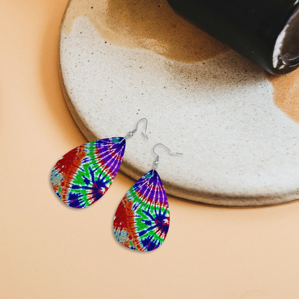 Celestial Swirl Tie-Dye Leather Teardrop Earrings