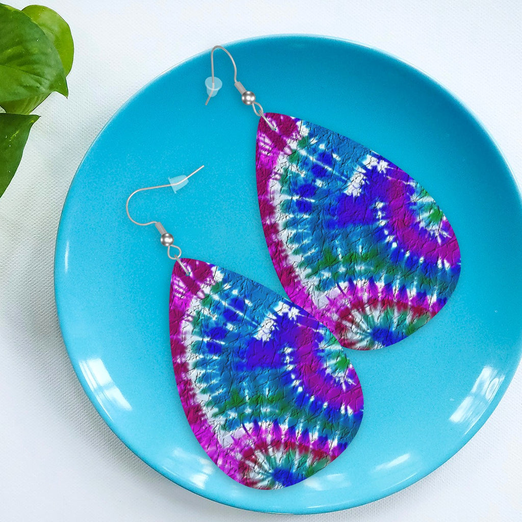 Cosmic Tie-Dye Leather Teardrop Earrings