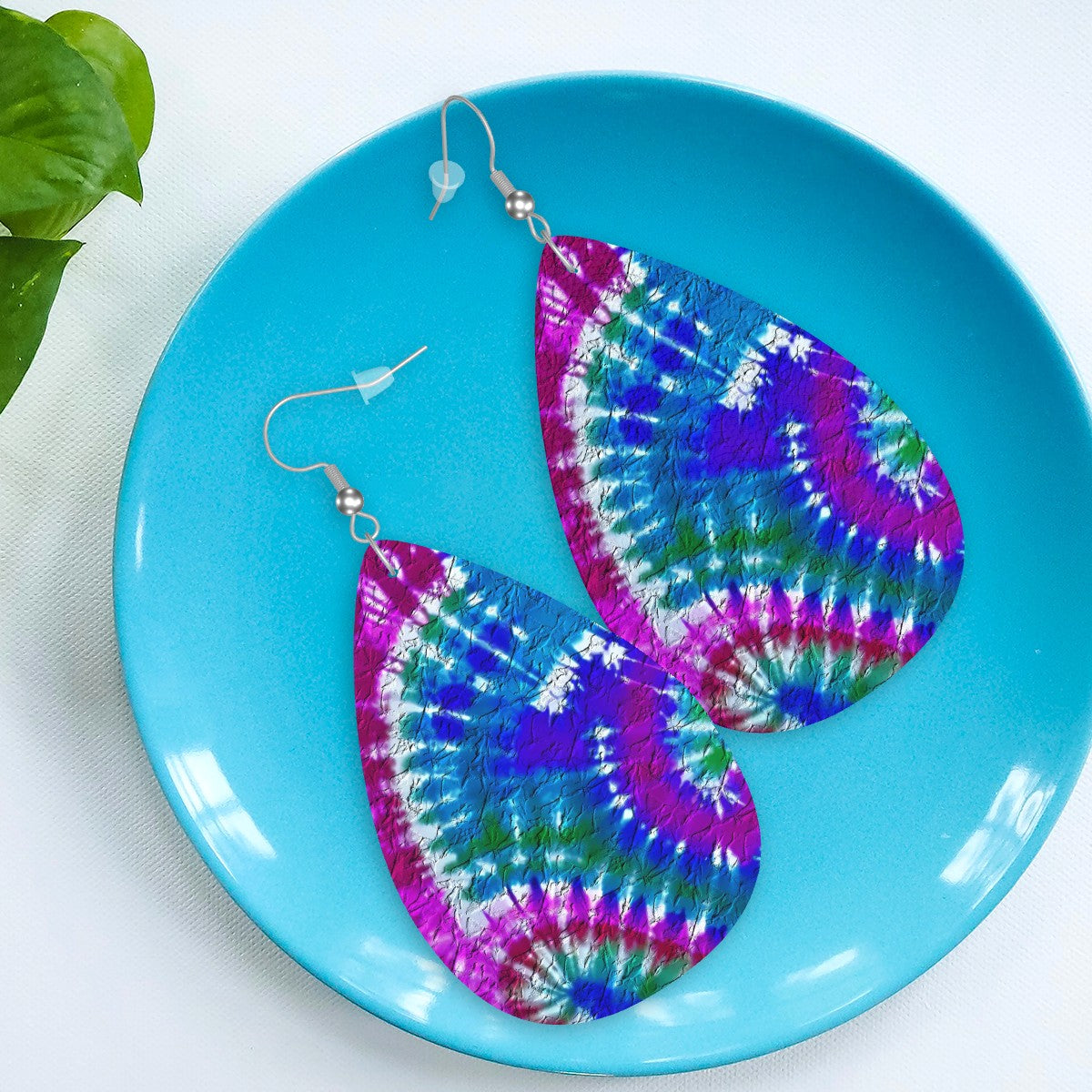 Cosmic Tie-Dye Leather Teardrop Earrings