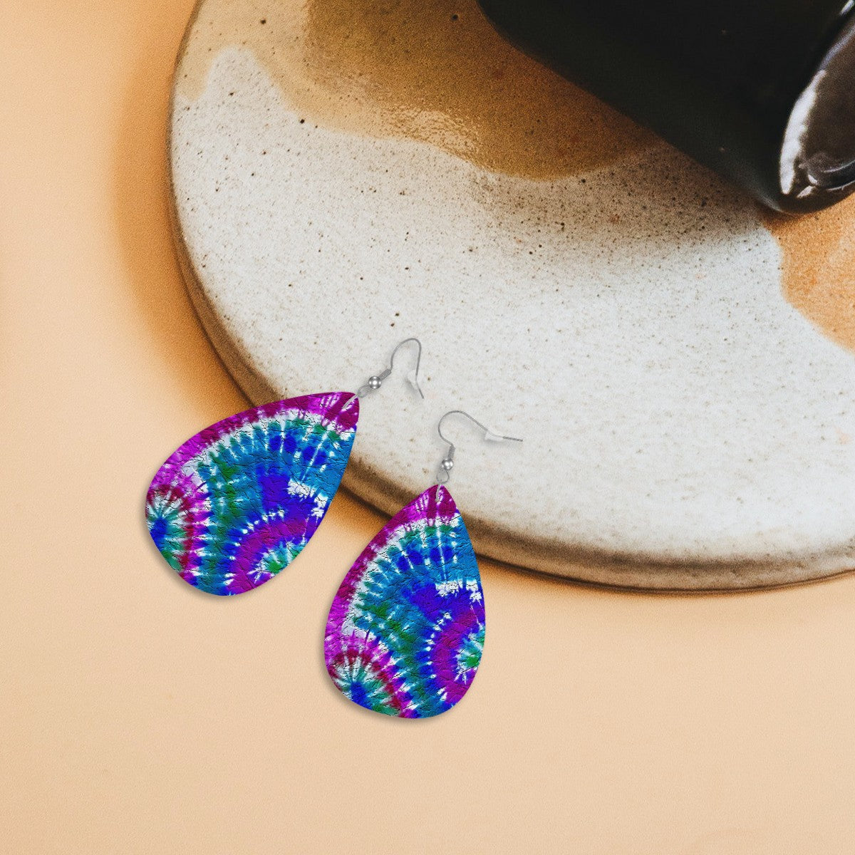 Cosmic Tie-Dye Leather Teardrop Earrings