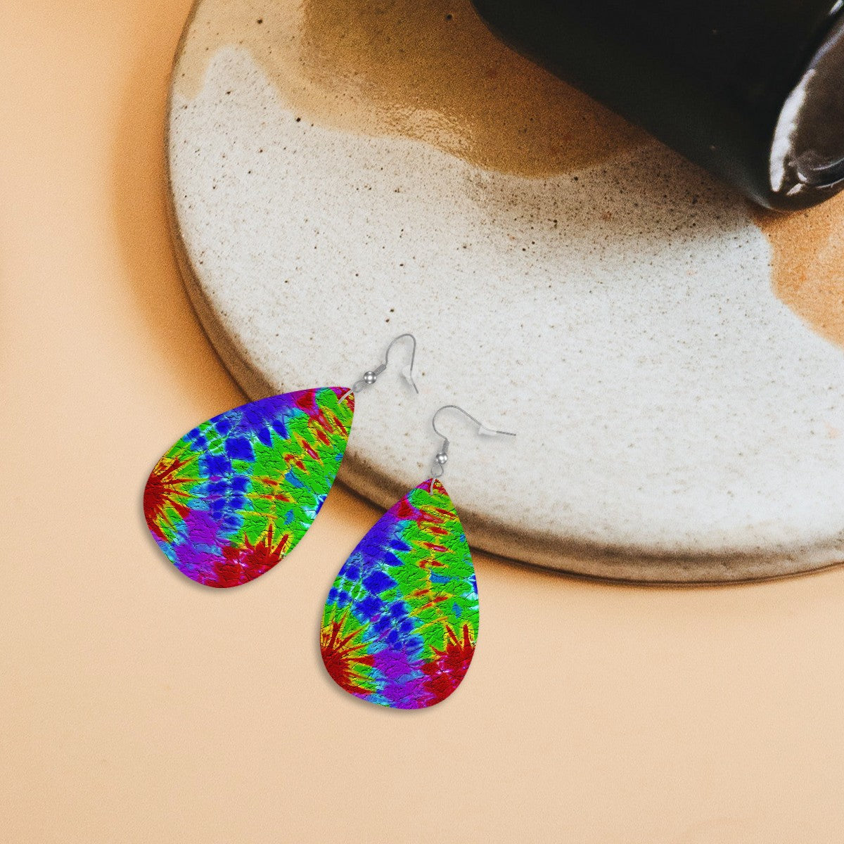 Festival Vibe Tie-Dye Leather Teardrop Earrings