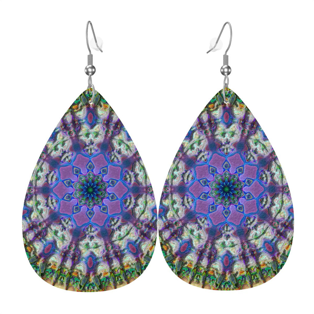 Kaleidoscopic Nebula Leather Teardrop Earrings