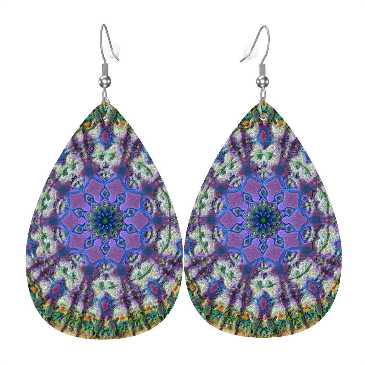 Kaleidoscopic Nebula Leather Teardrop Earrings