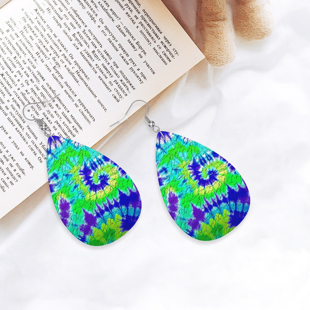 Vibrant Tie-Dye Swirl Leather Teardrop Earrings