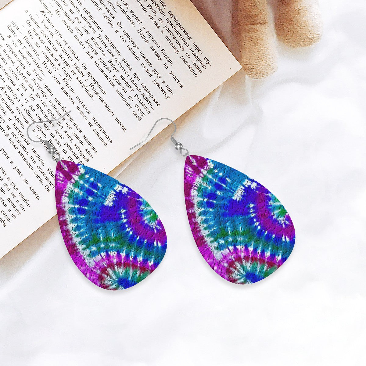 Cosmic Tie-Dye Leather Teardrop Earrings