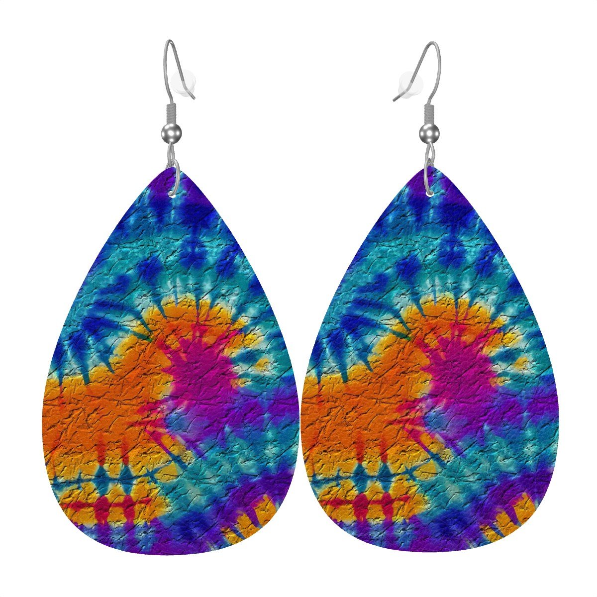 Psychedelic Spiral Tie-Dye Leather Teardrop Earrings