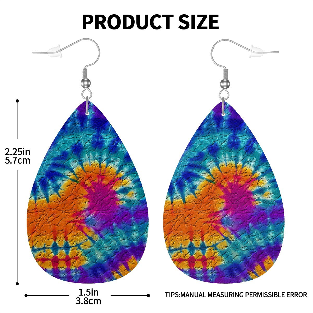 Psychedelic Spiral Tie-Dye Leather Teardrop Earrings