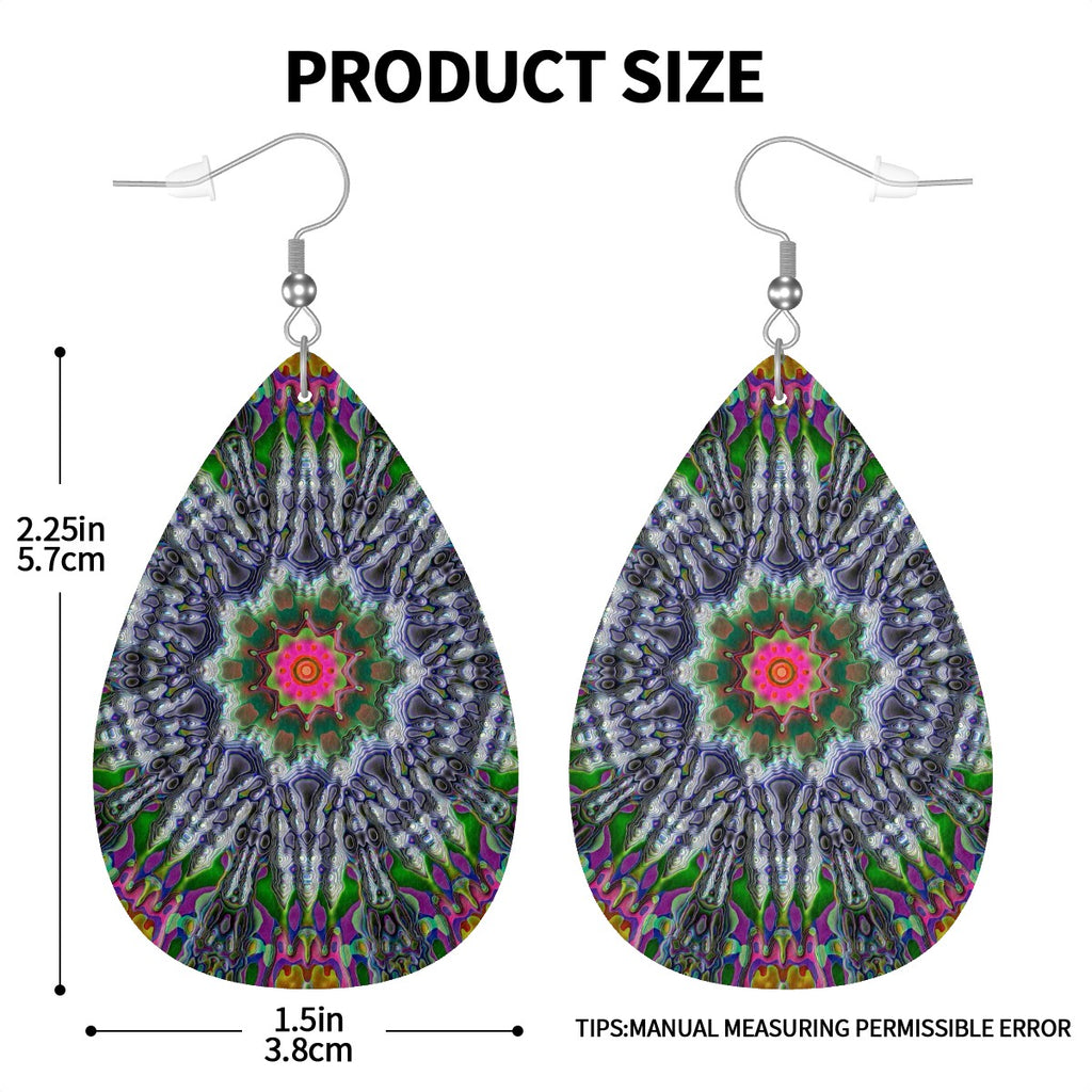 Luminaria Mandala Leather Teardrop Earrings