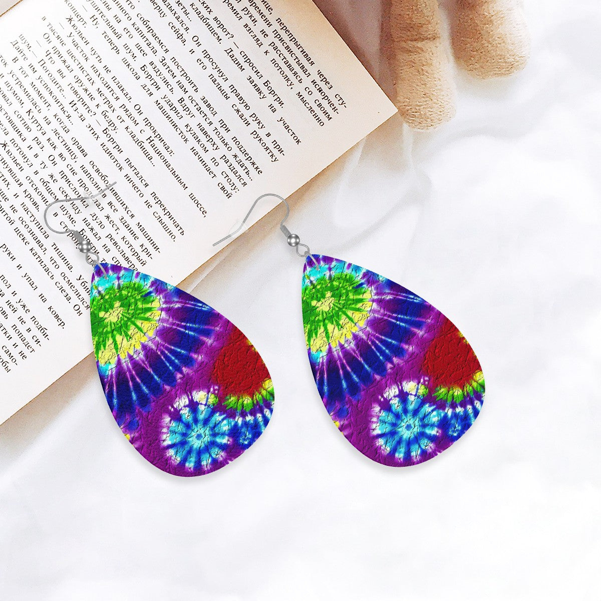 Cosmic Vortex Tie-Dye Leather Teardrop Earrings