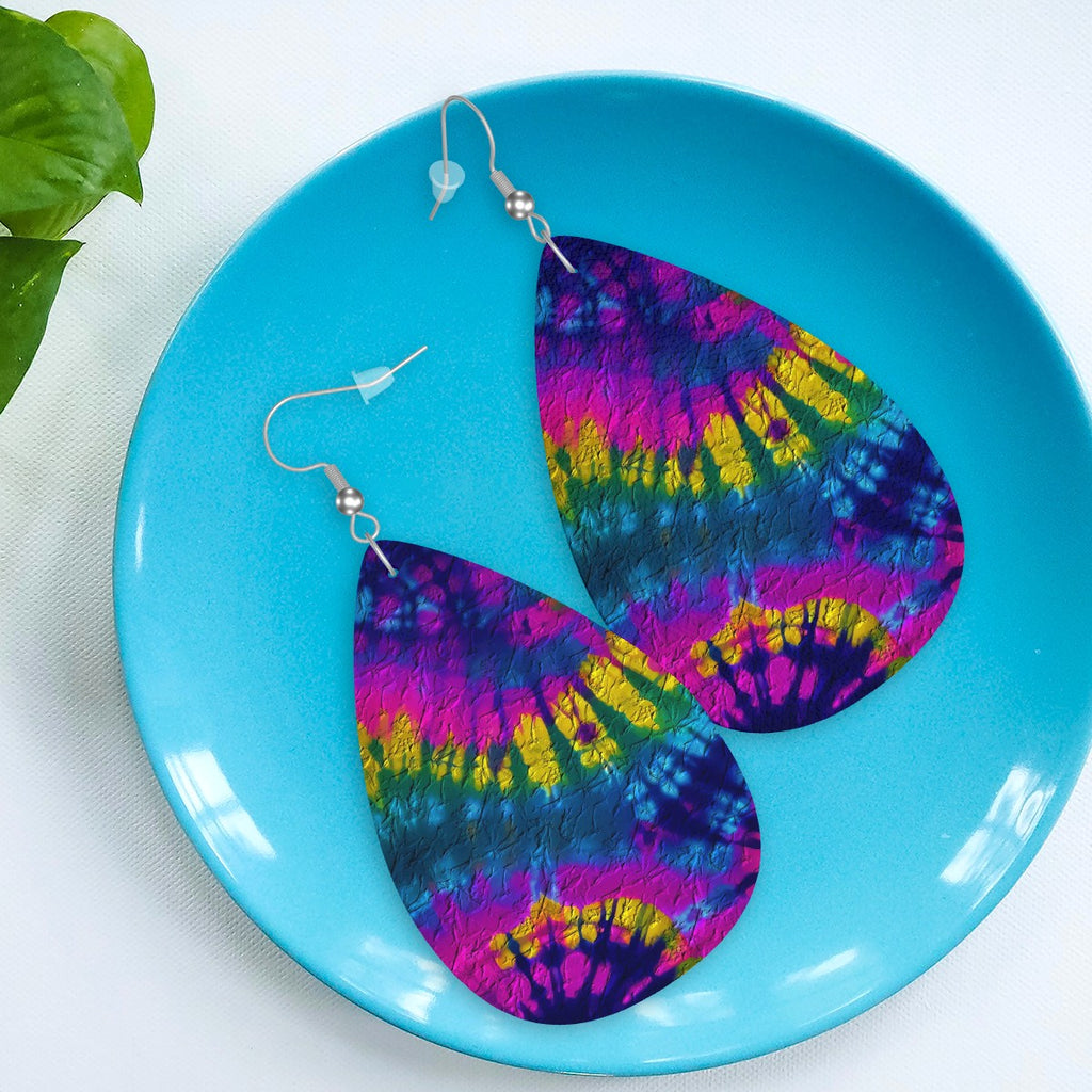 Chromatic Vortex Leather Teardrop Earrings