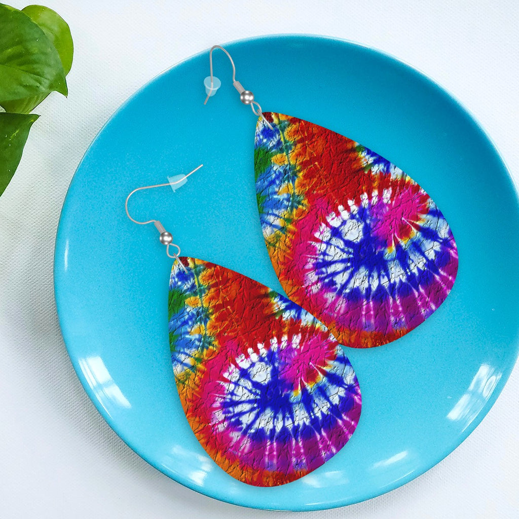Fire and Ice Tie-Dye Leather Teardrop Earrings