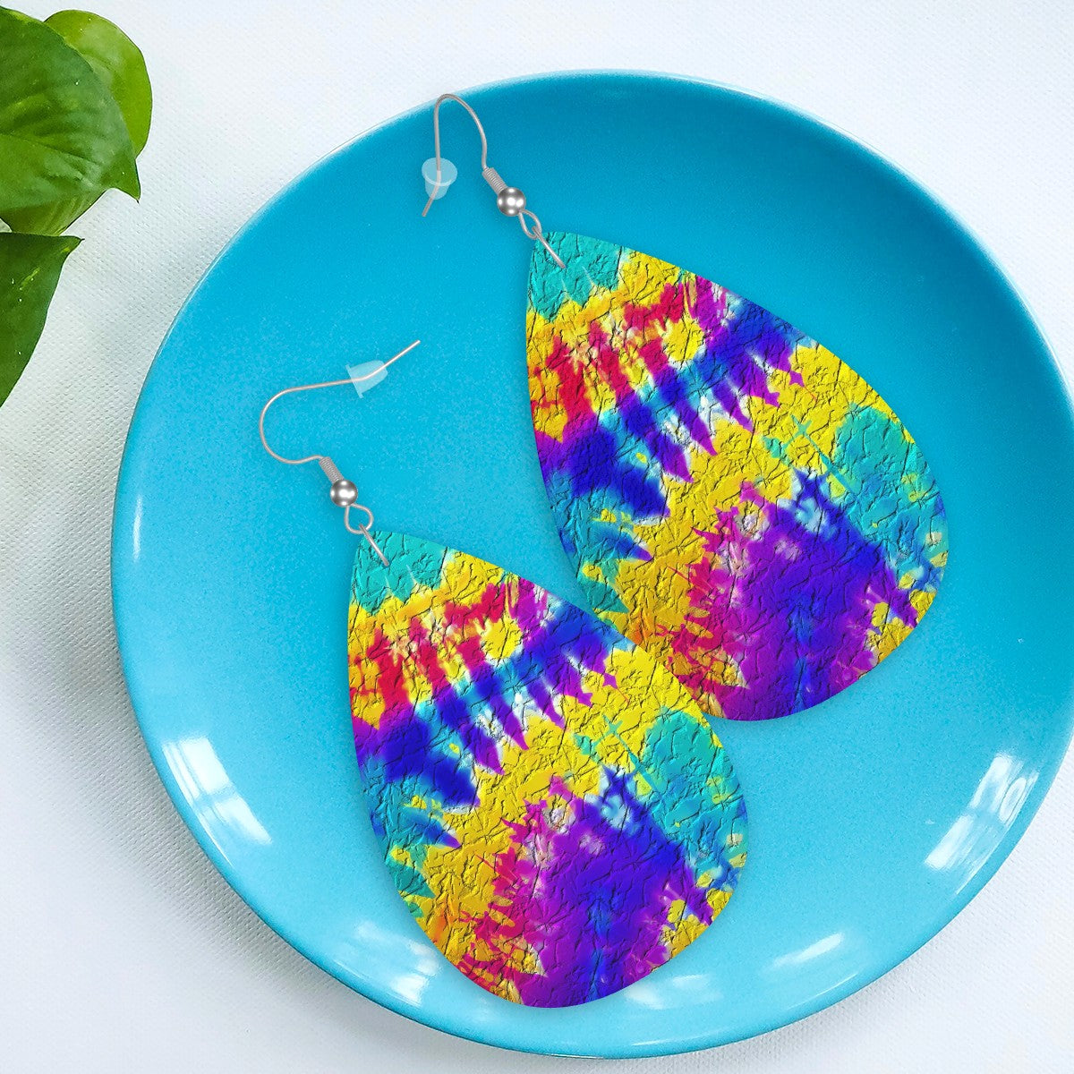 Cracked Rainbow Leather Teardrop Earrings