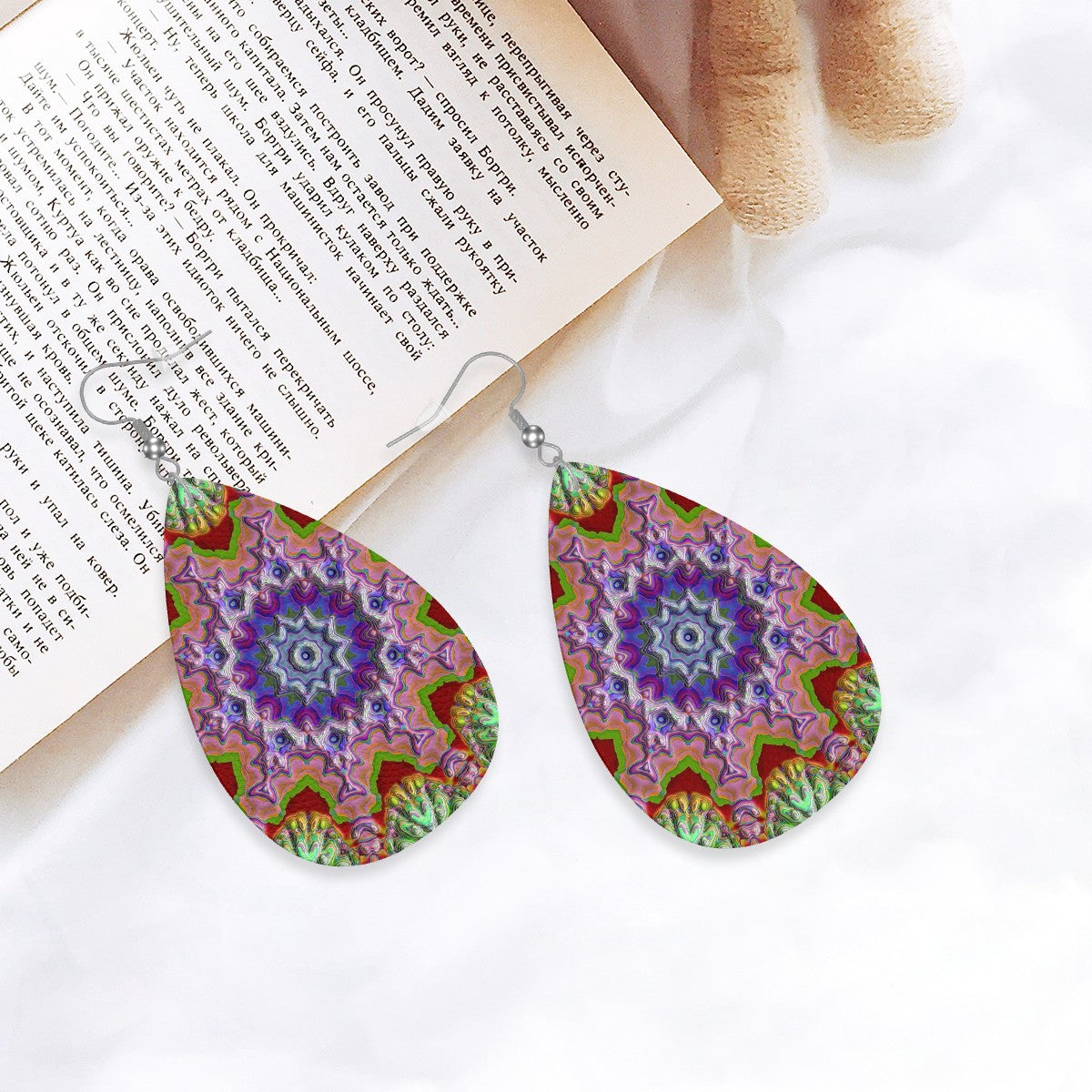 Gemstone Flora Leather Teardrop Earrings