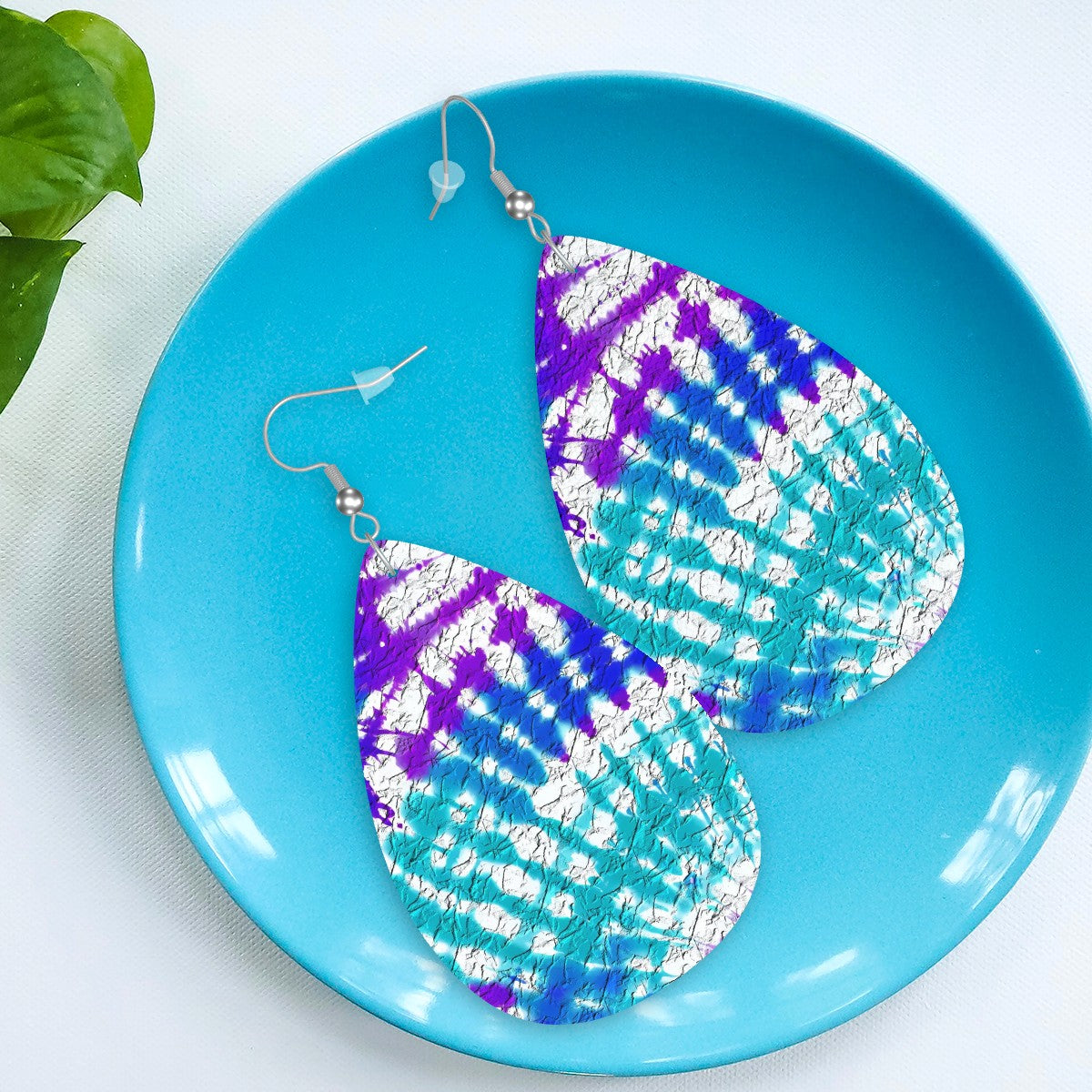 Rave Wave Tie-Dye Leather Teardrop Earrings