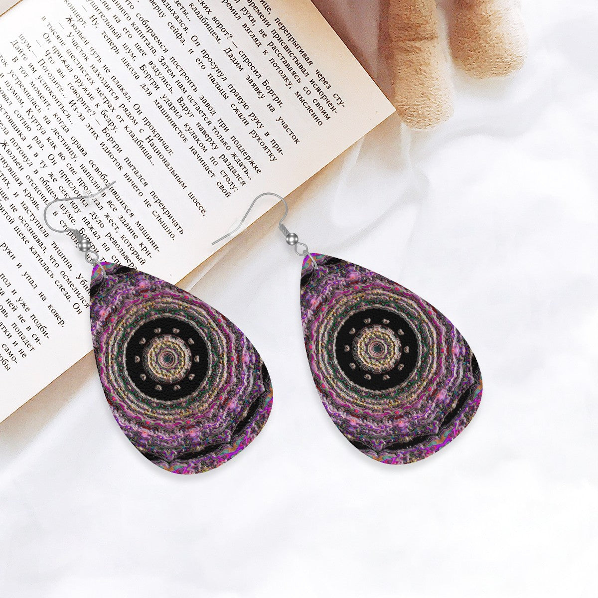 Amethyst Aura Leather Teardrop Earrings