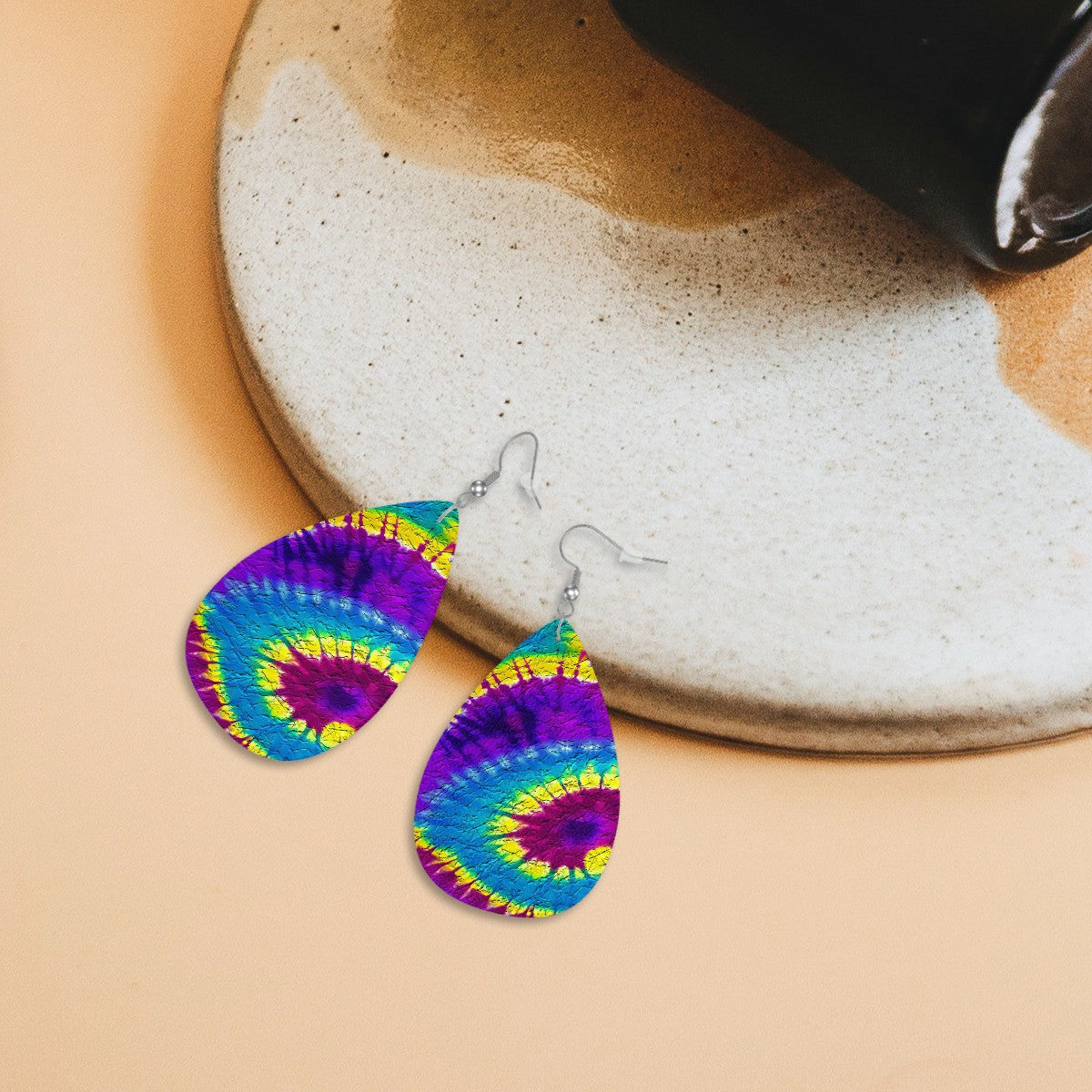 Neo-Hippie Sunburst Leather Teardrop Earrings
