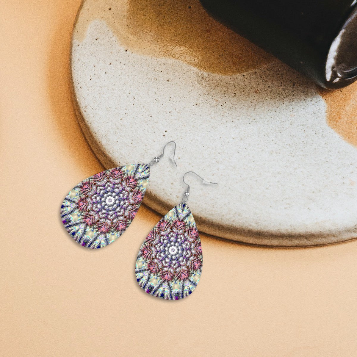 Cosmic Bloom Leather Teardrop Earrings