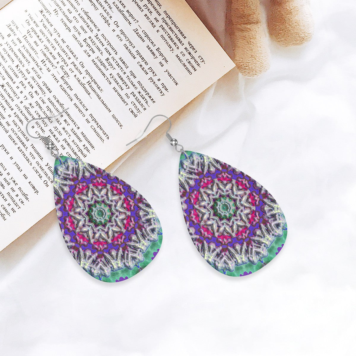 Mystic Fusion Medallion Leather Teardrop Earrings