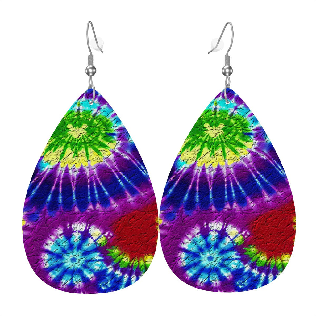 Cosmic Vortex Tie-Dye Leather Teardrop Earrings