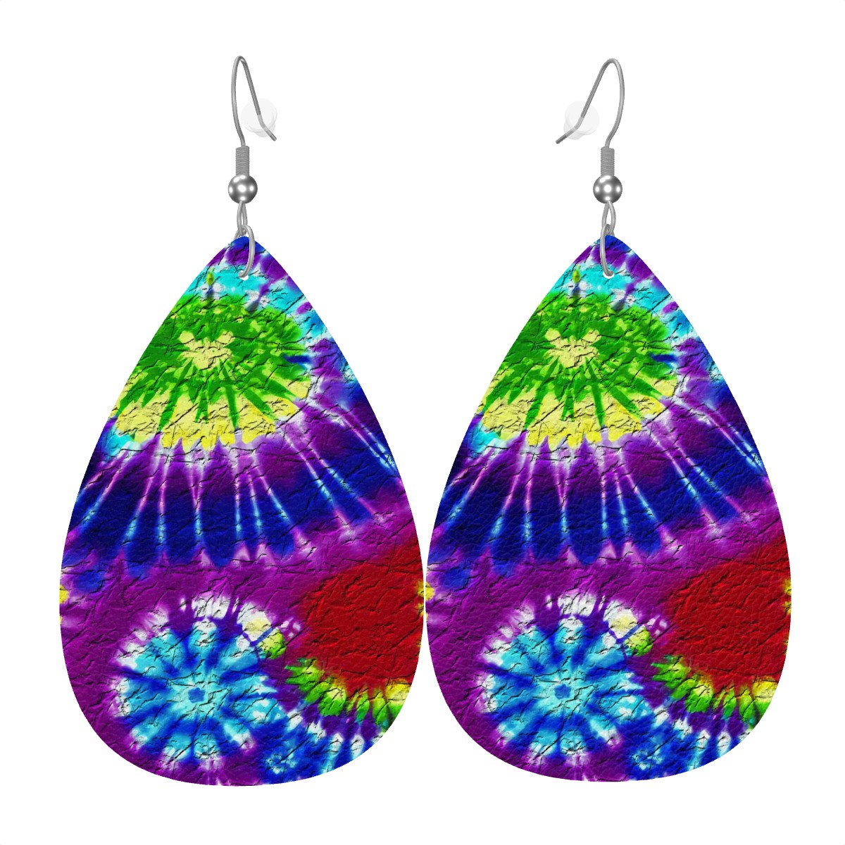 Cosmic Vortex Tie-Dye Leather Teardrop Earrings