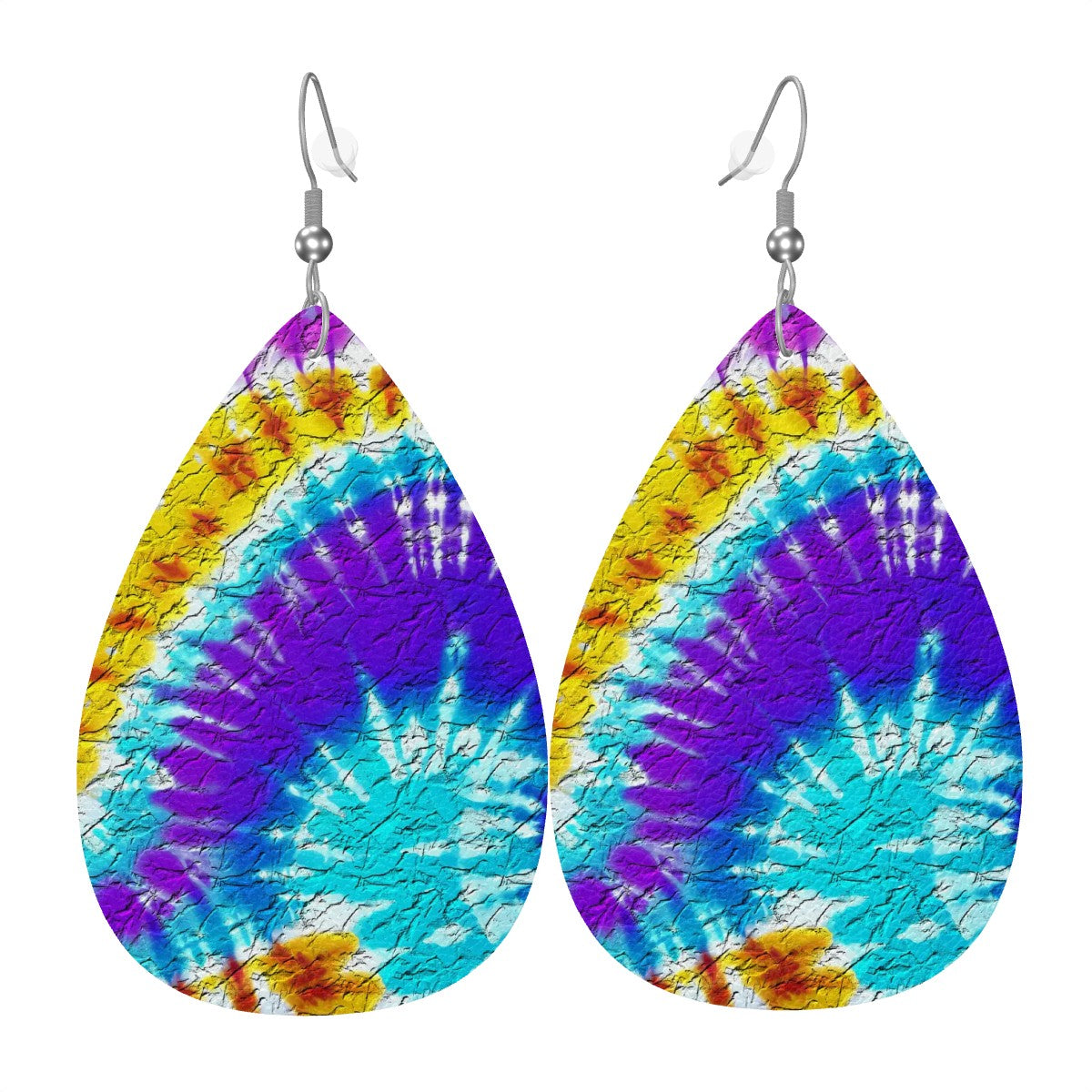 Electric Spiral Tie-Dye Leather Teardrop Earrings
