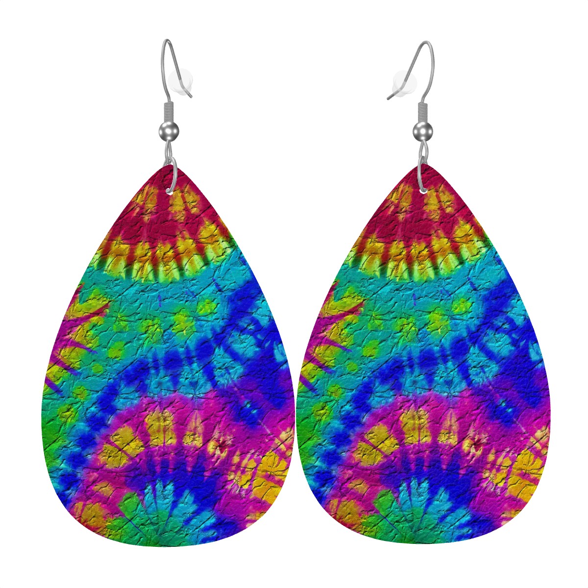 Rainbow Ripple Tie-Dye Leather Teardrop Earrings