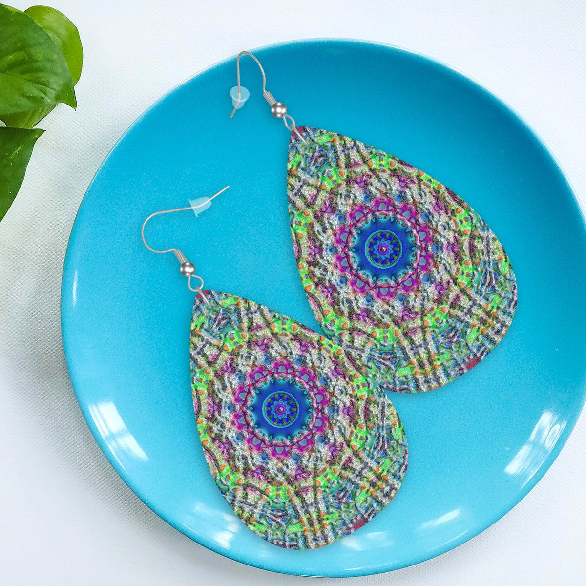 Ethereal Blossom Leather Teardrop Earrings
