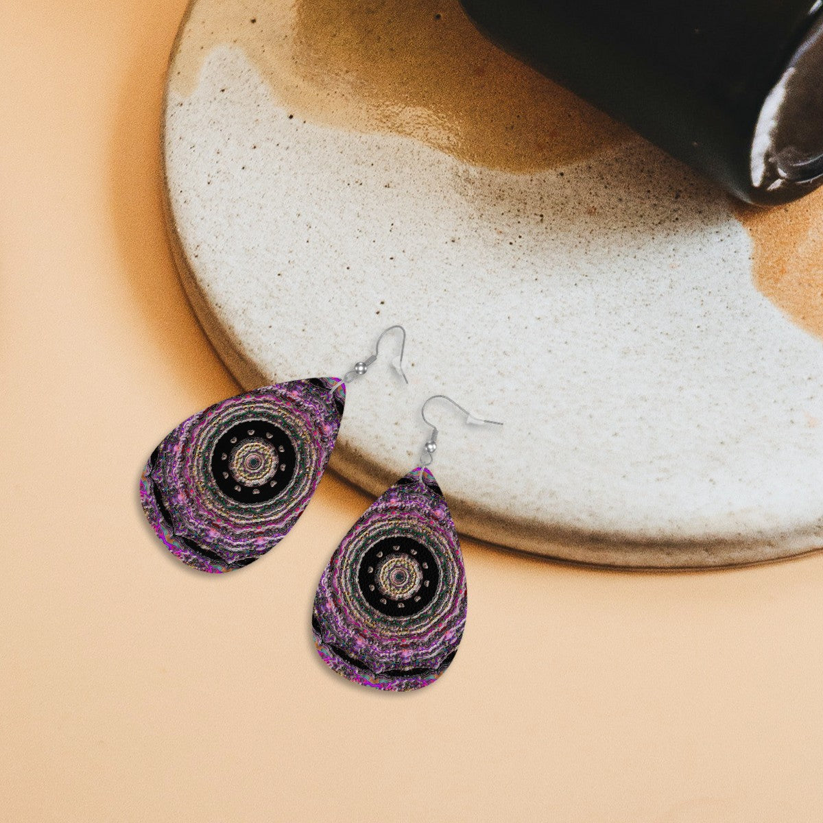 Amethyst Aura Leather Teardrop Earrings