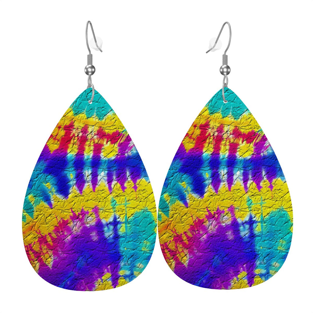 Cracked Rainbow Leather Teardrop Earrings