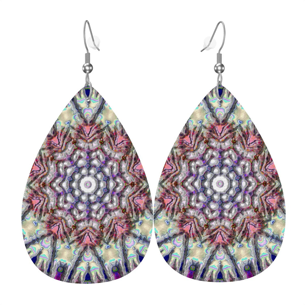 Cosmic Bloom Leather Teardrop Earrings