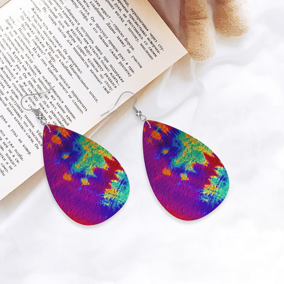Electric Sunset Leather Teardrop Earrings