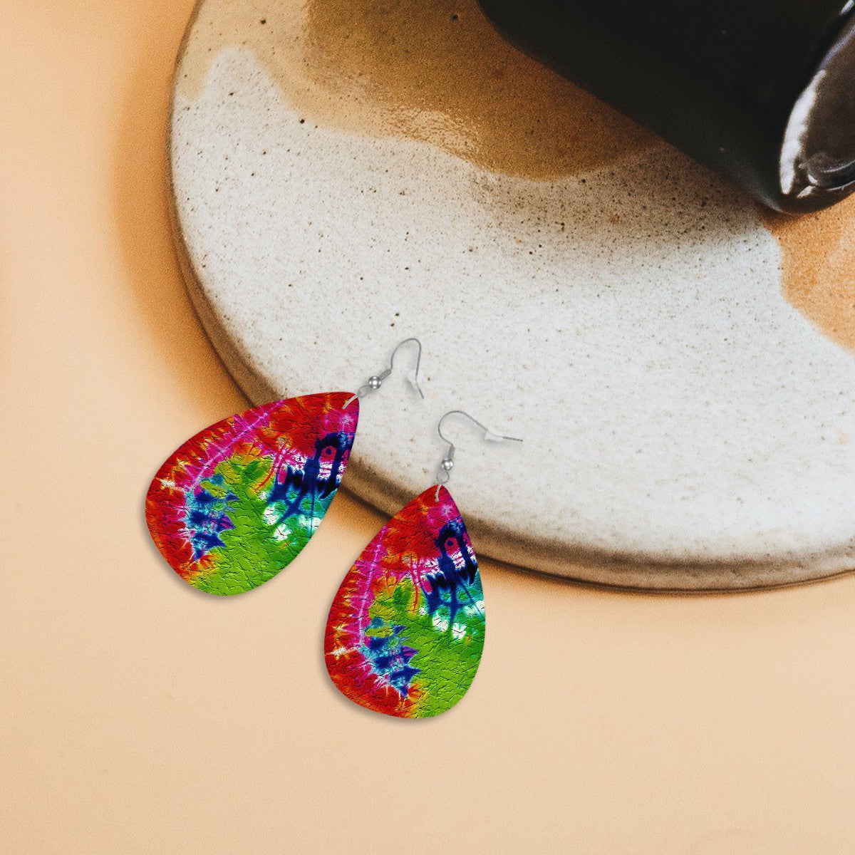 Groovy Texture Splash Leather Teardrop Earrings