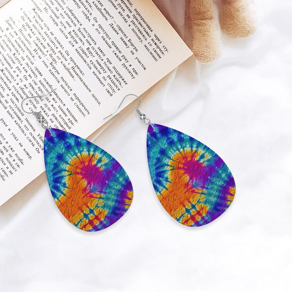 Psychedelic Spiral Tie-Dye Leather Teardrop Earrings